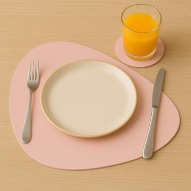 Imagem de Kit Jogo Americano de Couro Ecológico com Porta-Copos – 2 4 6 ou 8 Peças para Mesa de Jantar Cozinha e Decoração (Rosa Claro,2)