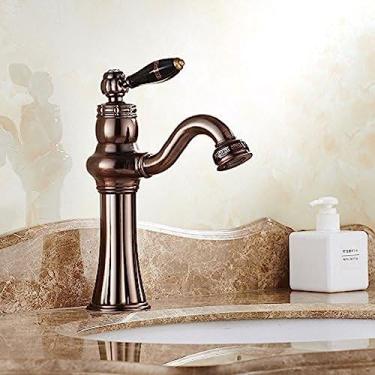 Imagem de LMJYU Torneira de torneiras de cozinha e banho, torneira de bacia de esfera sob o balcão torneira rotativa retro banheiro torneira de água quente e fria