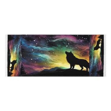 Imagem de Wassud Capas coloridas para lavadora e secadora Wolf Sky, protetor de lavadora com sacos de armazenamento, capa de geladeira à prova de poeira com bolsos para lavanderia doméstica, cozinha, 120 x 55