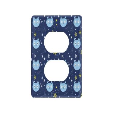 Imagem de Wassud Placa de cobertura para interruptor de luz Blue Cat decorativa para tomadas elétricas duplex 12 x 7 cm