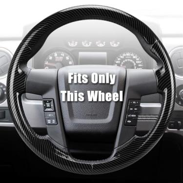 Imagem de Aimato Capa de volante personalizada para Ford F150 2009-2014/Ford Expedition 2015-2017, fina, antiderrapante, resistente a arranhões exclusivo protetor de volante de carro para Ford, preto brilhante