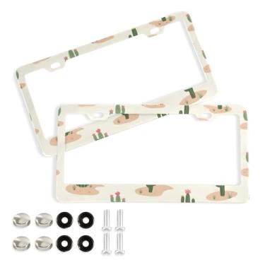 Imagem de CEBUGI Pacote com 2 molduras de placa de carro de alumínio capas de moldura de placa de carro com 2 furos acessórios automotivos de cacto para placas dianteiras e traseiras orifício elíptico