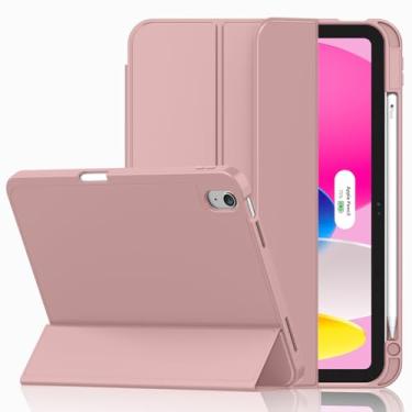 Imagem de iMieet Capa para iPad (A16)/iPad 10ª geração [11 polegadas 2025/10,9 polegadas 2022], capa inteligente com suporte de três dobras com suporte para lápis e parte traseira de TPU macio, suporta Touch ID