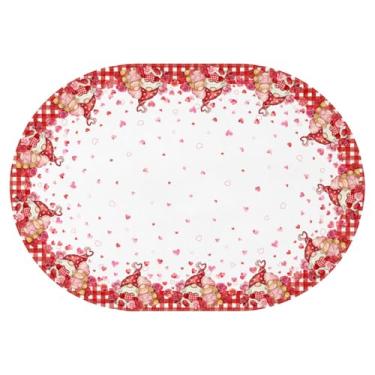 Imagem de Kuyuayee Toalha de mesa oval para Dia dos Namorados, 152 x 213 cm, à prova d'água, gnomos do amor, coração, toalha de mesa lavável para festa de dia dos namorados, piquenique, jantar, decoração de