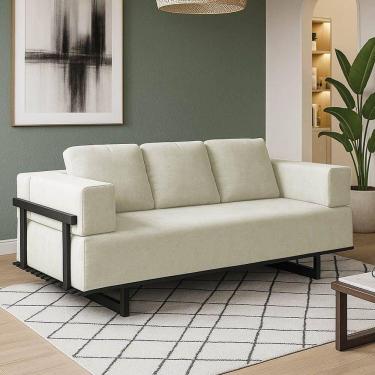 Imagem de Sofá Cama 2 Lugares Living 200cm Base Industrial Sala Cherie Linho K01 - D`rossi Bege