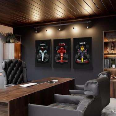 Imagem de kit Quadros Decorativos Carro Corrida F1 Formula Redbu luxo quarto sala setup gamer com moldura (Moldura Preta, 60x80, Com Vidro)