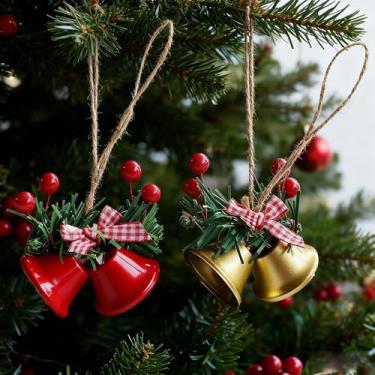Imagem de 2 pingentes de sino pendurados, guirlandas de Natal, decoração de árvore de Natal, decoração de galhos perenes falsos, decoração de casa, festa, restaurante