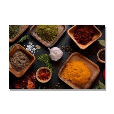 Imagem de NHLDZYH Arte de parede em tela colorida para especiarias e colher de tempero | Decoração de cozinha vintage | Arte moderna para casa e sala de jantar. B44. Tela somente 80 x 120 cm - 31,5 x 47,3 pol