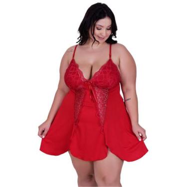 Imagem de Camisola Plus Size Detahe de Renda Bia, Vermelho, G