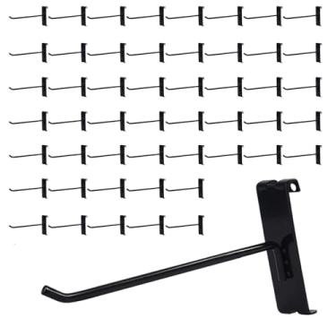 Imagem de NEESEEYEE Ganchos de parede de 15 cm, 50 peças de ganchos de exibição pretos resistentes para painéis de parede de grade, acessório de parede de grade para loja de varejo, estroboscópio doméstico
