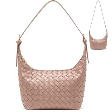 Imagem de Bolsa de ombro Hobo de couro tecido, bordô, estampa cruzada, Mocha, Casual