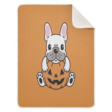 Imagem de Qilmy Cobertor de bebê de cachorro abóbora de Halloween 76 x 101 cm, cobertor infantil de algodão macio para meninos e meninas, cobertor leve e quente para bebês de berço, carrinho de bebê, soneca