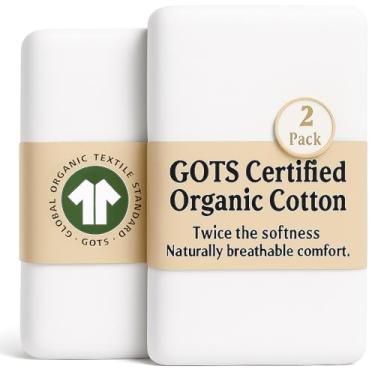 Imagem de Lençóis de berço orgânicos GOTS 83 x 50 para berço Maxi COSI Iora, algodão turco mais grosso e macio, 200 g/m2, pacote com 2, Angelbliss, Baby Delight Beside Dreamer 83 x 50