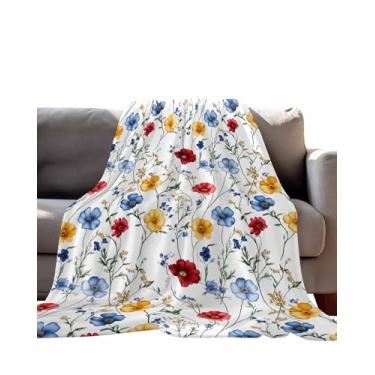 Imagem de Cobertor floral de flores coloridas de primavera, cobertores quentes e aconchegantes, leve e macio para sofá, cama ao ar livre, folhas de plantas de fazenda, cobertores sem costura para mulheres