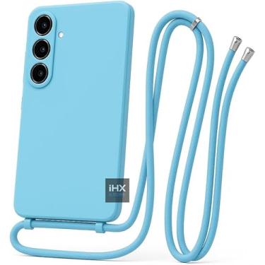 Imagem de Capa Case Capinha Para Samsung Galaxy A26 5G Silicone Com Cordão Alça De Pescoço Ajustável Veludo Premium (AZUL PISCINA)