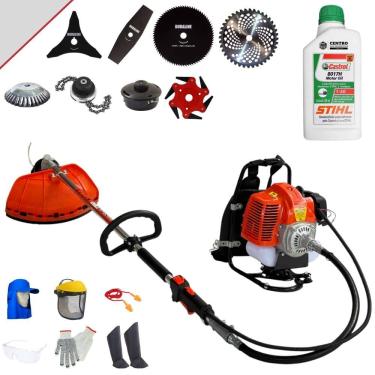 Imagem de Cortador de Grama Costal Terra GRC430 43cc C/ Carretel + Facas 2 Pontas, 3 Pontas, 6 Pontas, 40 Dentes, 80 Dentes, Trimmer e Escova + Óleo Stihl + EPI