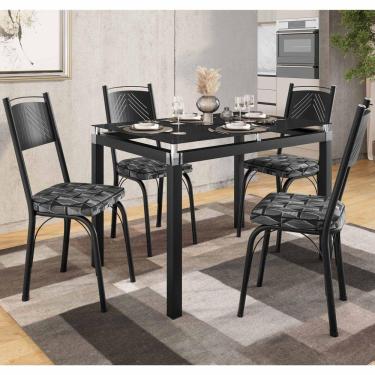 Imagem de Conjunto Mesa De Jantar Com 4 Cadeiras 151 Malva Tampo Vidro 107cm Sf Preto Assento Mosaico Silver - Combo Stock
