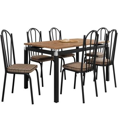 Imagem de Conjunto Mesa De Jantar Com 6 Cadeiras 121 Malva Tampo Bp 136cm Nature Sf Preto Assento Rattan - Combo Stock