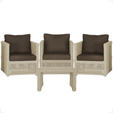 Imagem de Mesa E 3 Poltronas Madri Corda Náutica Estofado 9 Trama Rami