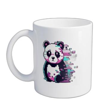 Imagem de Caneca Xícara de Café Porcelana 300ml Panda Pixelado Efeito de Falha