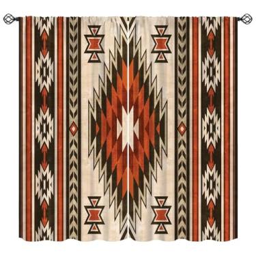 Imagem de FAOTELY Cortina asteca indígena americana tribal Índia geométrica textura étnica cortinas de janela para quarto sala de estar cozinha café (L53 x C 114 cm) x 2 decoração