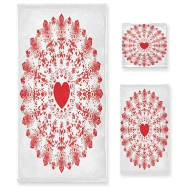 Imagem de Wassud Conjunto de 3 toalhas de banho redondas mandala Dia dos Namorados, toalhas super macias e absorventes para banheiro, toalhas de banho de secagem rápida, toalha de banho para academia, spa