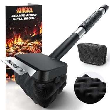 Imagem de Escova de grelha para churrasqueira de fibra de aramida preta, sem cerdas, escova de limpeza de churrasco resistente ao calor para grades de aço inoxidável