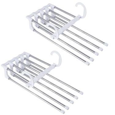 Imagem de 2 Cabides Organizador para Calças, Aço Inox e Plástico, Branco, 32 x 14,5 cm