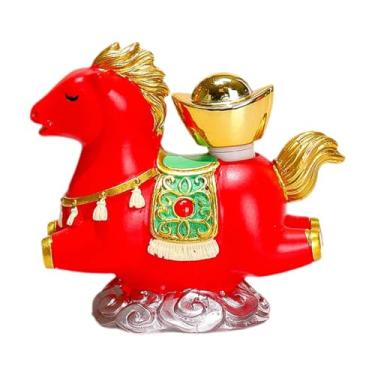 Imagem de MotiveTech Miniatura de Cavalo em Resina - Estátua de Cavalo para Presente de Aniversário, Escultura de Mesa, Enfeite para Estante, Lembrancinhas de Festa, Decor, Ouro Vermelho, Tamanho real