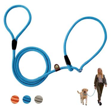 Imagem de Coleira de cachorro de 1,8 m para cães grandes, médios, guia resistente com conexão de alfaiate de couro, sem puxão, guia de treinamento durável, para caminhadas ao ar livre, brincar, acampar, quintal