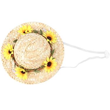 Imagem de GLOGLOW Mini Chapéu de Palha para Animais de Estimação Sombrero Proteção Solar Ajustável para Cães Pequenos e Médios, Chapéu de Palha Respirável para Cães Pequenos e Médios, de Respirável Com Flores