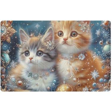 Imagem de TSENQUE Tapete de porta engraçado de gatinhos fofos de gato personalizado tapete de entrada interno tapete de entrada lavável para interior de casa 81 x 50 cm