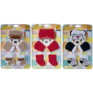 Imagem de 3 Kit Touca Luva e Meia Bebê Recém-Nascido Menino Fofurinha Para Prese