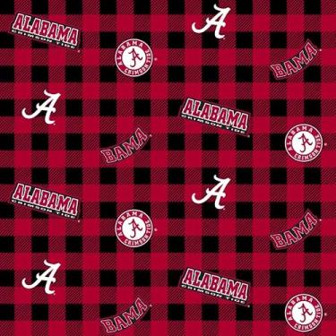 Imagem de University of Alabama Crimson Tide Buffalo Plaid Tecido 100% algodão oficialmente licenciado pela Sykel Enterprises – ¼ jarda pré-cortado