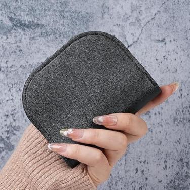 Imagem de Carteira feminina de couro genuíno com dobra dupla/tripla - Suporte minimalista para cartão de crédito com bloqueio de RFID e bolso para moedas, Preto, Casual