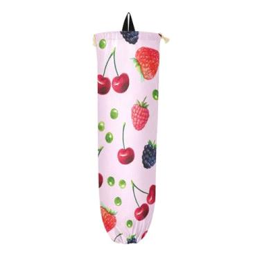 Imagem de Pacote com 2 porta-sacos de plástico para aquarela, frutas vermelhas, frutas, rosa, armazenamento de sacolas plásticas, armazenamento de sacolas plásticas de cozinha
