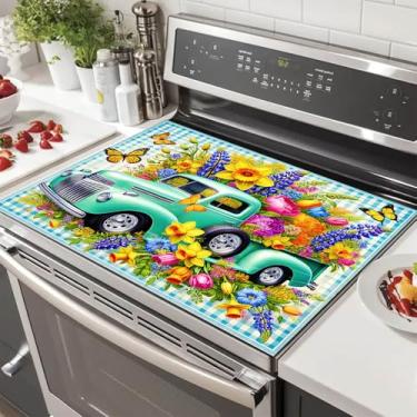 Imagem de HOMETITUTE Capas superiores de fogão de mola para fogão elétrico 71 x 50 cm, protetor de placa de fogão de vidro resistente ao calor, tapete decorativo para cozinha, bancada, café, bar, decoração