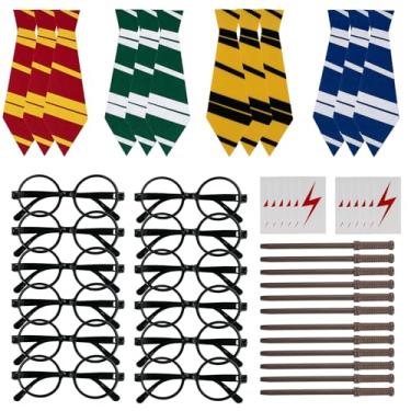 Imagem de 48 Pcs Wizard Party Favors Birthday Decorations Party Supplies, Wand Pencils, Wizard Glasses, Lightning Stickers, Cosplay Tie, Magic Birthday Party Favors Classroom Prizes Rewards Gifts