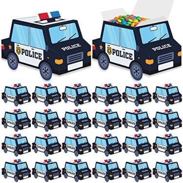 Imagem de Kosiz 36 peças decorações de festa policial tema polícia lembrancinhas de festa caixas de petisco papel tema policial recipiente de lanche a granel crianças crachá patrulha polícia carro caixa de