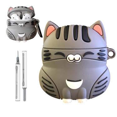 Imagem de Capa protetora de silicone para AirPods Pro 3, fofa Cartoo 3D, capa protetora de silicone para AirPods Pro 3, com chaveiro, cordão e kit de limpeza, cinza
