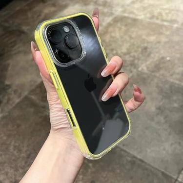 Imagem de Capa de celular com alça de pulso para iPhone 16E 14 15 16 Plus 11 12 13 16 Pro Max, capa magnética transparente à prova de choque, amarela, para iPhone 16