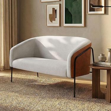 Imagem de Sofá 2 Lugares Stella Industrial Alta Preta Sintético Pu Nozes Linho D03 - D`rossi Cinza