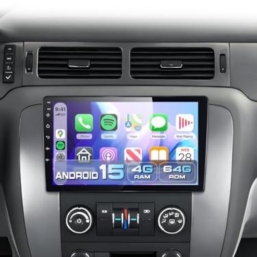 Imagem de 【Android 15/4+64G】 Rádio veicular para Chevy Silverado GMC Sierra Yukon 2007-2013 com carro sem fio e Android Auto, tela sensível ao toque de 10 polegadas, som automotivo com GPS, WiFi, Bluetooth