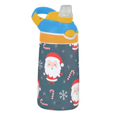 Imagem de Garrafa de água infantil Tritan de 473 ml com tampa de palha, à prova de vazamento, garrafa de água esportiva para escola, copo infantil reutilizável de 473 ml, alça de transporte, Papai Noel fofo