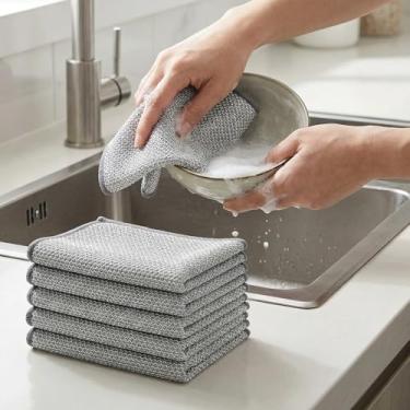 Imagem de Pano de prato de lã de aço que não arranha - conjunto de panos de limpeza de cozinha para uso doméstico e cozinha