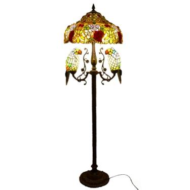 Imagem de Luminária de chão vintage com papagaios, vitral, luminária de canto, 45,7 x 45,7 x 165,1 cm, estilo Tiffany, para quarto, cabeceira, decoração, rosa, uva, libélula, luz de leitura, X9