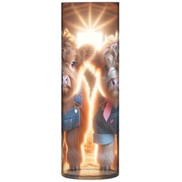 Imagem de Highland Cows Vasos cilíndricos fofos para centros de mesa vaso de plástico grande personalizado decoração de sala de impressão fofa estética, 30 cm x 9,9 cm