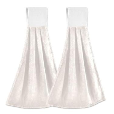 Imagem de Joitme Toalhas de mão penduradas em creme de concha com laço, pacote com 2 toalhas de banho de cozinha de lã coral, panos de secagem de pratos macios e absorventes