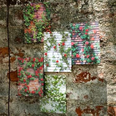 Imagem de Kit de scrapbooking vintage de 60 folhas, tema de parede de tijolos com adesivos florais para artigos de diários de lixo, diário, artes de artesanato, scrapbook cottagecore Bullet Journaling e