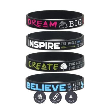 Imagem de Inkstone – Dream, Believe, Inspire, Create Inspirational Bracelets, Ladies' Size – Conjunto de 4 pulseiras de borracha de silicone – Presentes de joias inspiradoras para mulheres e meninas